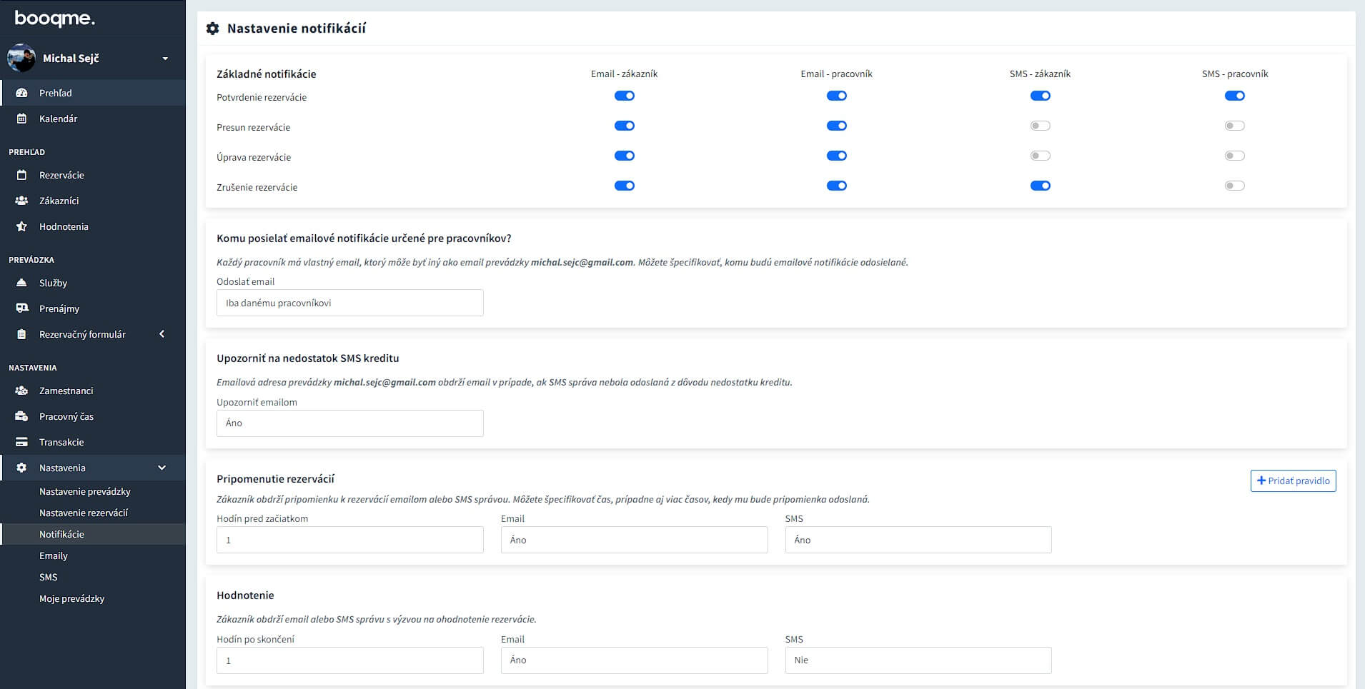 Email and SMS notifications